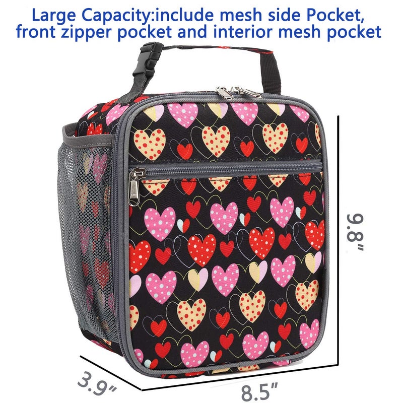 FlowFly Kids Lunch box Insulated Soft Bag Mini Cooler Back to School Thermal Meal Tote Kit for Girls, Boys, Heart - Image 3